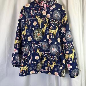 L'Amour de Garde Girls Hooded Jacket Size 9/10 Years Deer Whimsical Print Navy